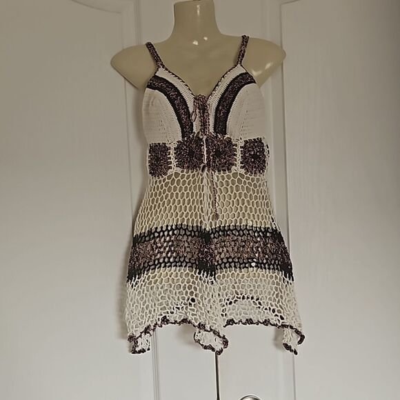 Crochet Women's Summer Mini Dress Small Pink, Black & White - Picture 1 of 16